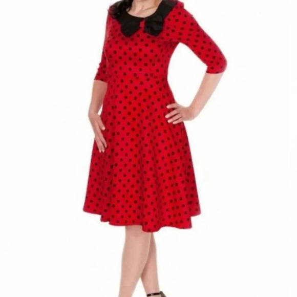 LINDY BOP Cassy 1950's Parisian Style Dress Size Medium Red and Black - Picture 1 of 6